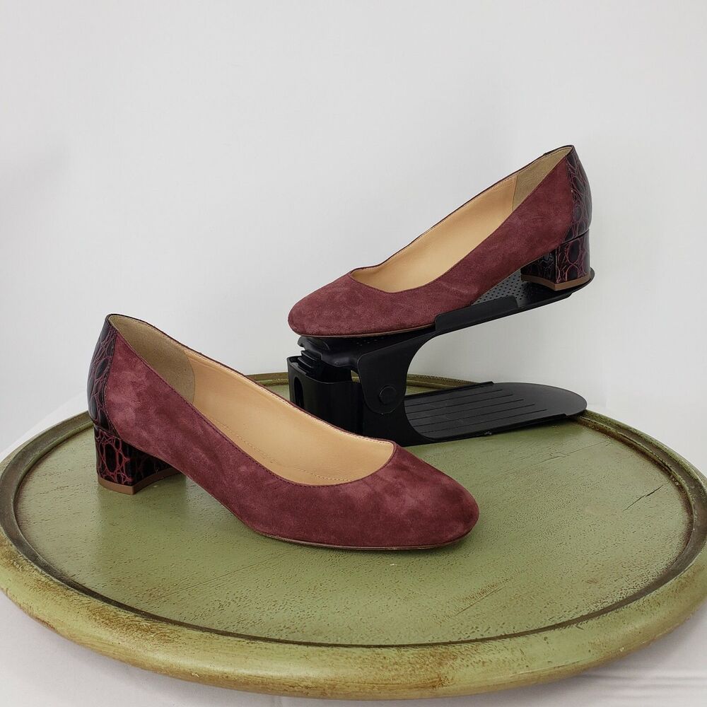 J Crew Suede Pumps Stamped Croc Heel Cabernet Red Shoes G8170 Size 6.5